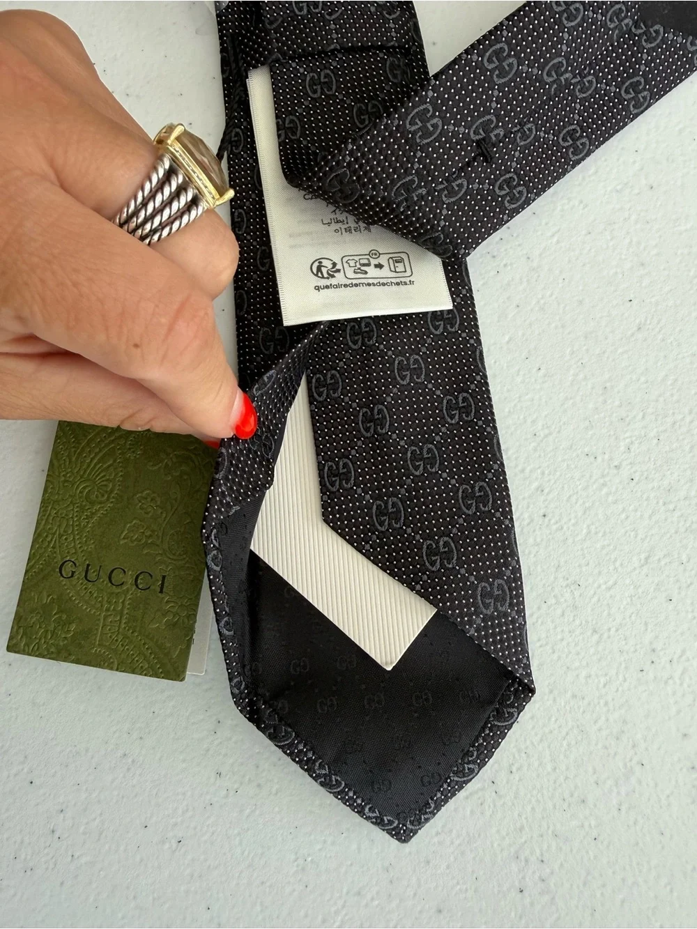 Authentic Gucci Black Textured GG Silk Tie